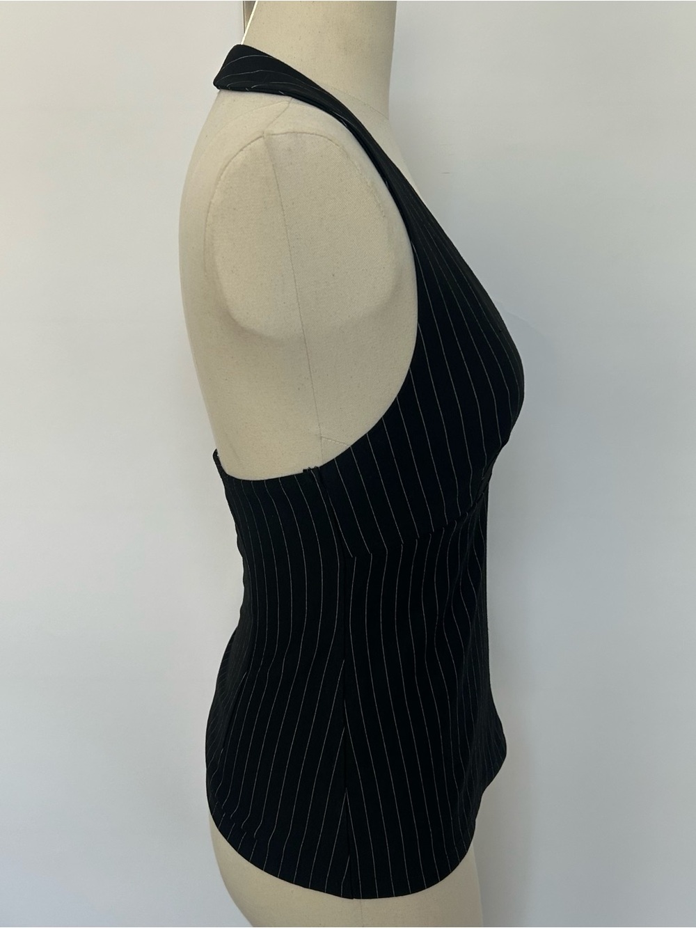 Princess Polly Black Pinstripe Deep V Halter Camisole - Picture 2 of 6